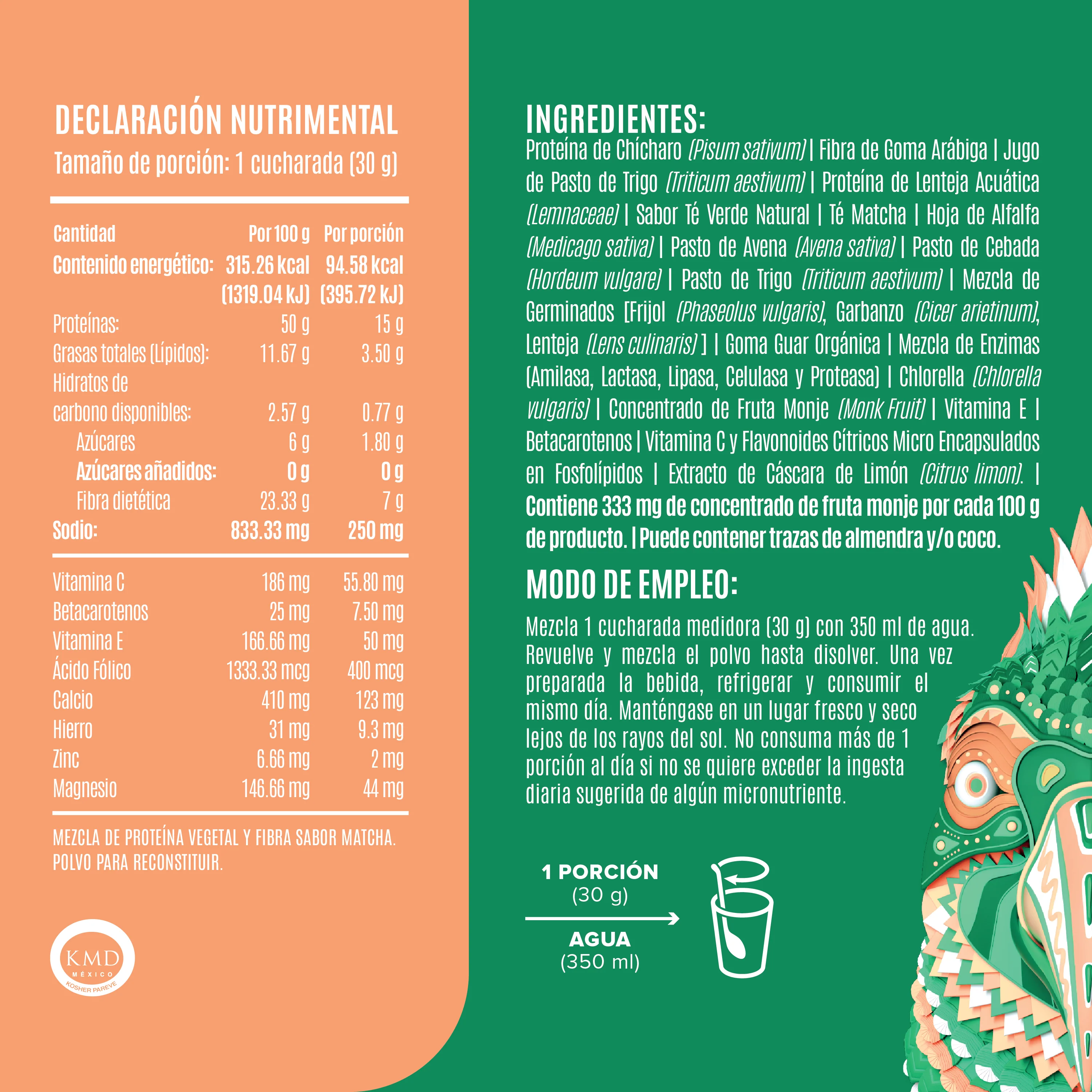 Parrot Greens & Protein Proteína en Polvo con Verdes & Vitaminas - Matcha 900 g - Image 3