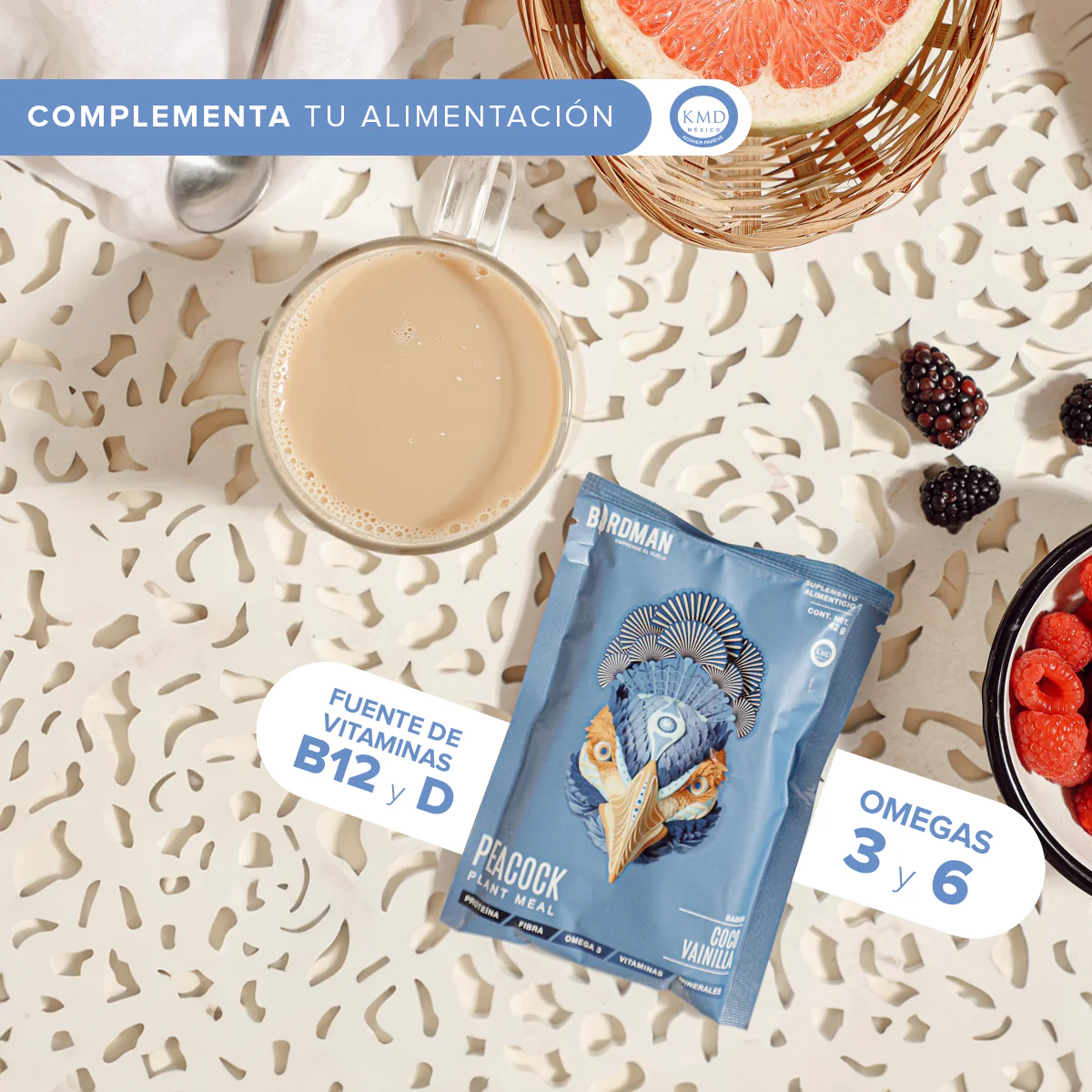 Peacock Plant Meal Proteína en Polvo con 11 Vitaminas & Omega 3 - Coco-Vainilla 10 Pack Sobres - Image 5
